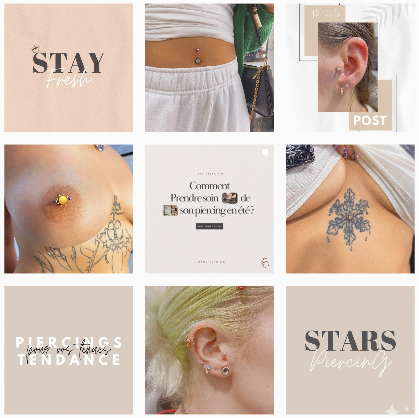 Feed Instagram Stars Piercing — identité visuelle et ligne éditoriale